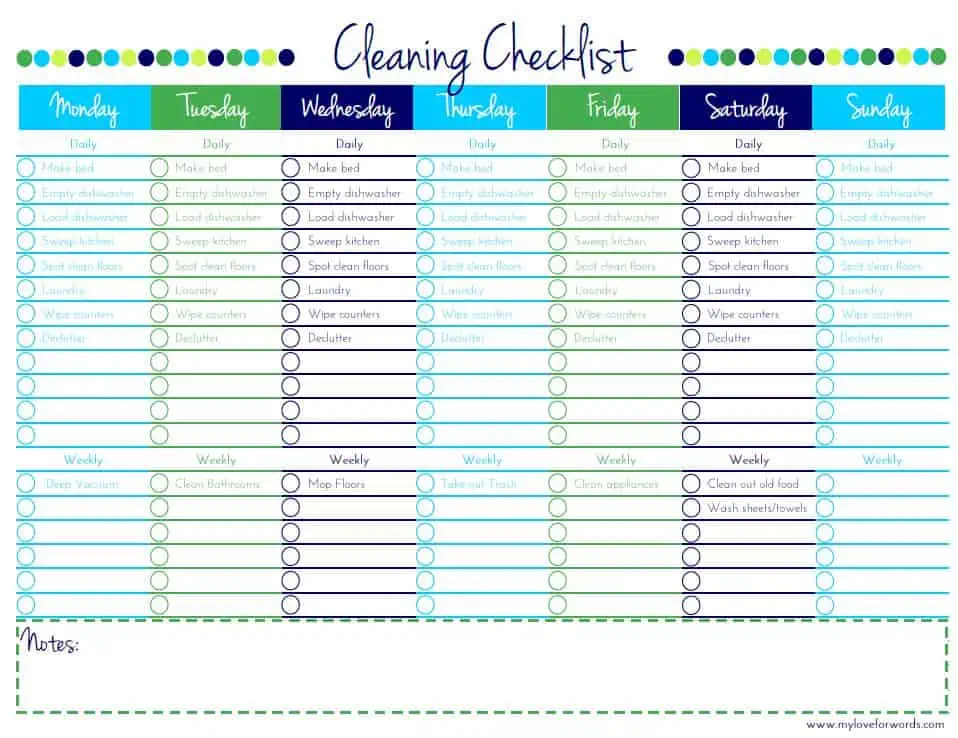Cleaning Checklist Free Printables