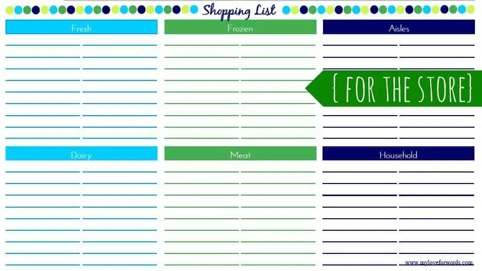 Grocery Shopping List for the store