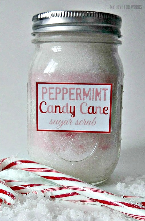 Peppermint Candy Cane Sugar Scrub diy recipe and 5 free printable labels
