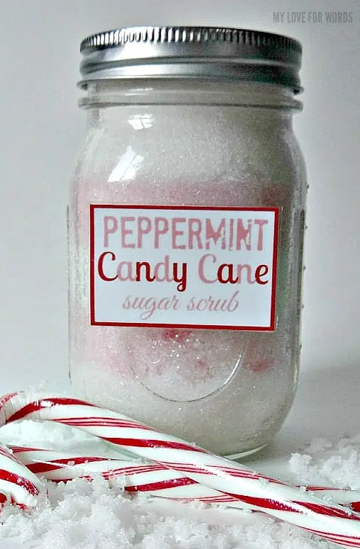 Peppermint Candy Cane Sugar Scrub diy recipe and 5 free printable labels
