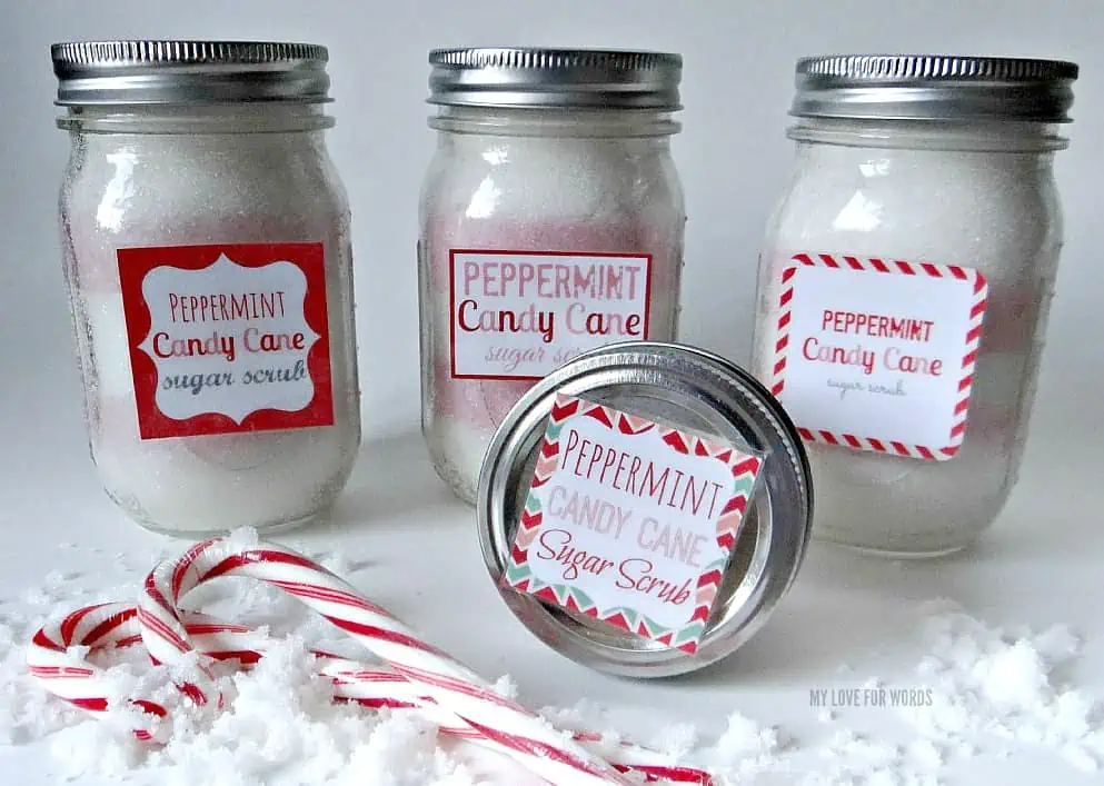 Peppermint Candy Cane Sugar Scrub diy recipe and 5 free printable labels