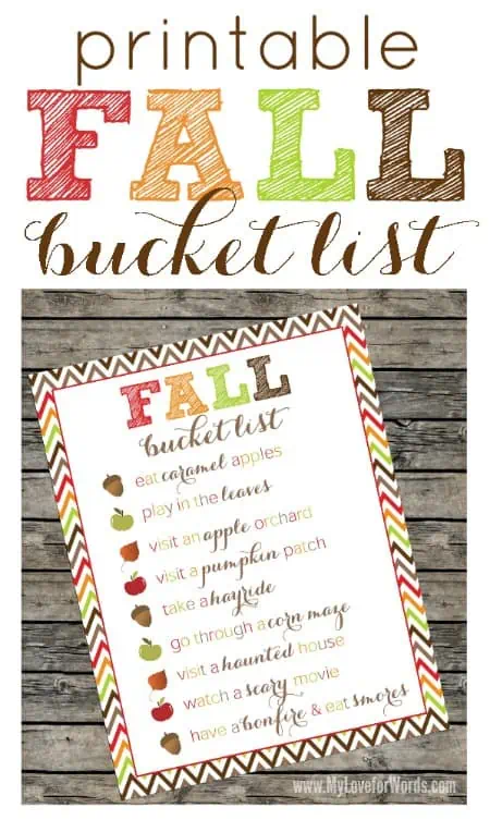 FREE fall printable bucket list! Printing so we don't miss out on our favorite fall activities.