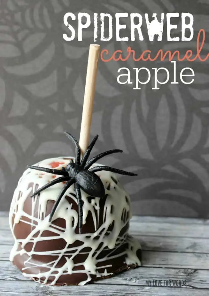 Easy and delicious gourmet spiderweb caramel apple