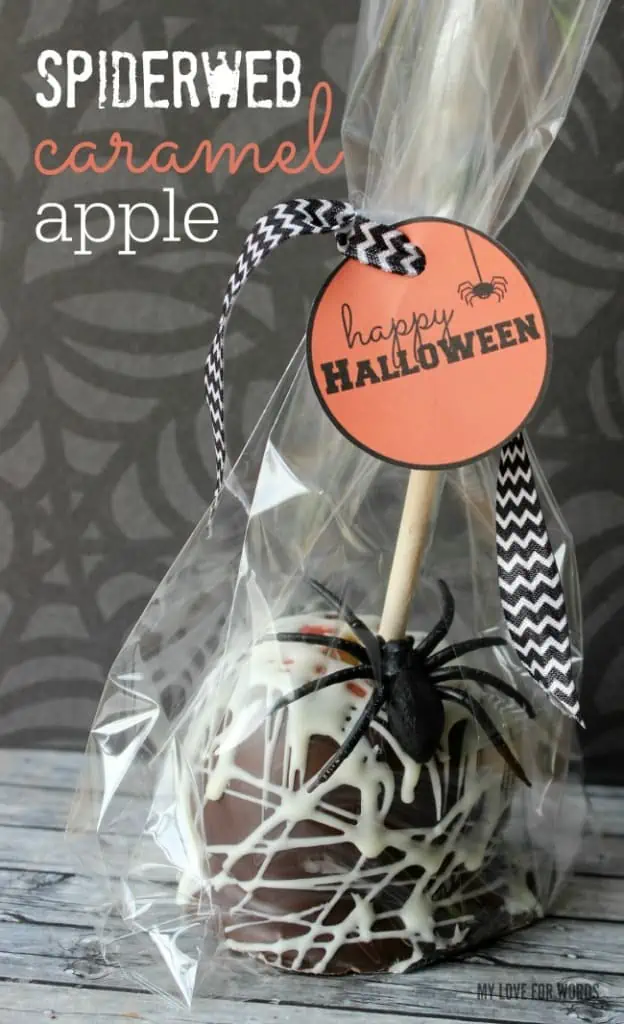 Easy and delicious gourmet spiderweb caramel apple