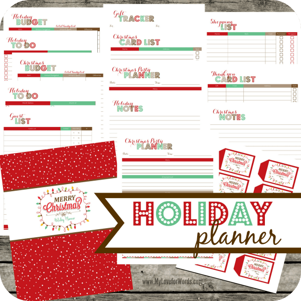 Cute printable planner for organizing all of the holiday related details. Party planners, to do and Christmas card lists, budget worksheets and more!