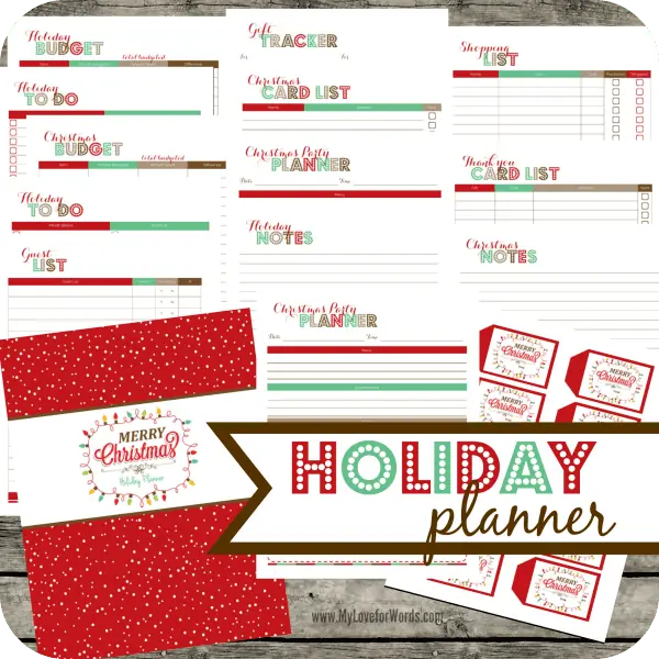 Cute printable planner for organizing all of the holiday related details. Party planners, to do and Christmas card lists, budget worksheets and more!