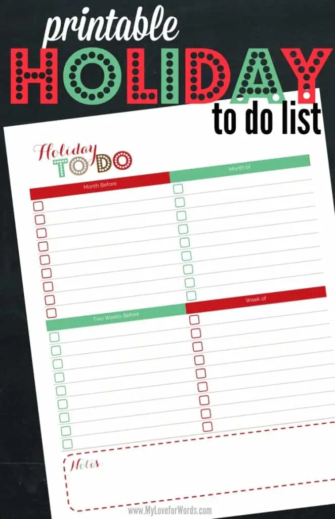 Free and festive Holiday to do list.  Great way to prepare for the holidays and make sure nothing falls through the cracks.