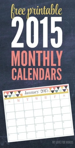 Free printable 2015 Monthly Calendars