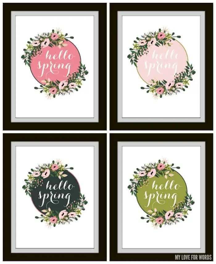 hello spring free printables collage and watermark