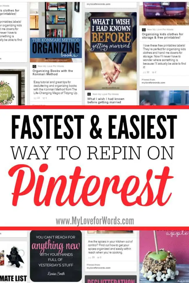 Are you overwhelmed by your blogging to do list? These pinterest tips will help you get more done in less time because it's the fastest and easiest way to repin on pinterest!