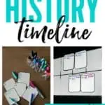 Easy diy tutorial for creating a history timeline as described in The Well Trained Mind. This post shares not only how to make a timeline but free printable timeline graphs and event cards that can be used for charting important people and events throughout history. Perfect for a classical education, classroom, homeschool room, or homeschooling family.