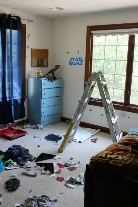 Creating a bedroom design plan for a teenage boy isn't easy. They aren't quite grown up, but they aren't little anymore either. I tried to create a good balance between his current interests and versatile pieces that can stand the test of time. I hope he loves his new Star Wars bedroom surprise makeover!