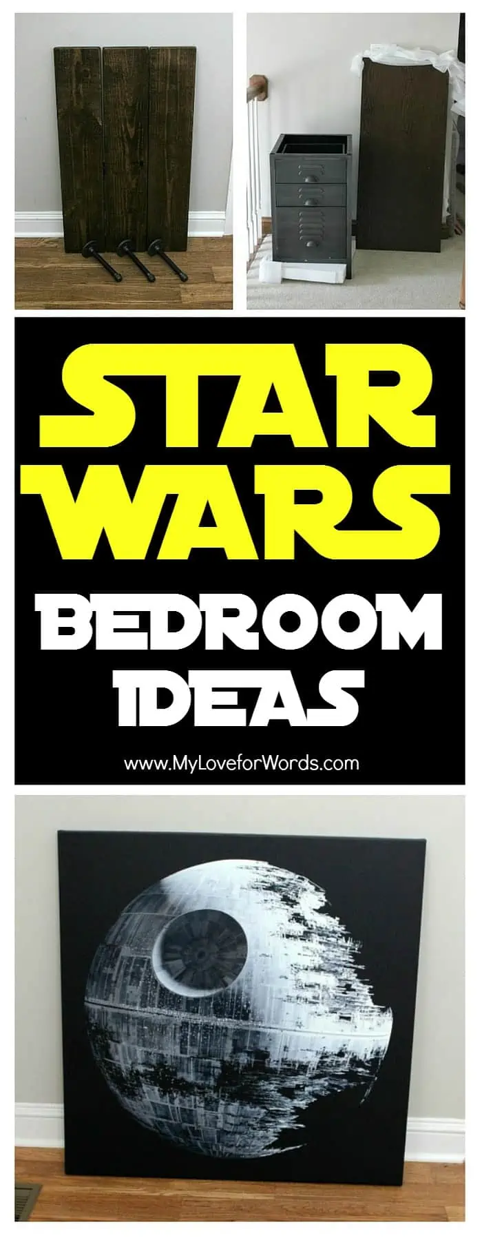 Creating a bedroom design plan for a teenage boy isn't easy. They aren't quite grown up, but they aren't little anymore either. I tried to create a good balance between his current interests and versatile pieces that can stand the test of time. I hope he loves his new Star Wars bedroom surprise makeover!