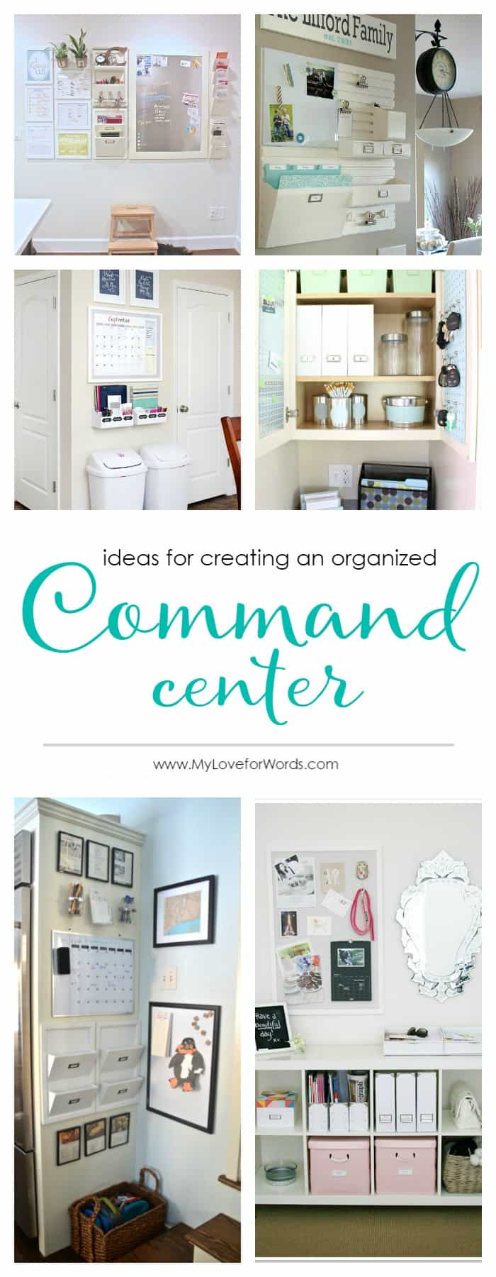 LOVE these ideas for creating a DIY family command center at home! It's the perfect way to keep everyone organized (including kids!) and running smoothly, and such a smart way to use wall space in the kitchen, entryway, or office. Customize it on the cheap with cute printables or framed artwork.