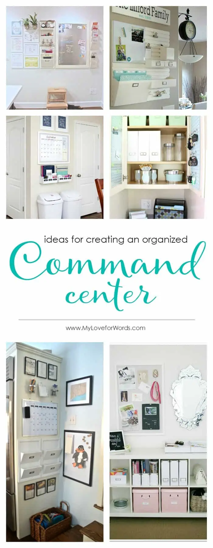 LOVE these ideas for creating a DIY family command center at home! It's the perfect way to keep everyone organized (including kids!) and running smoothly, and such a smart way to use wall space in the kitchen, entryway, or office. Customize it on the cheap with cute printables or framed artwork.