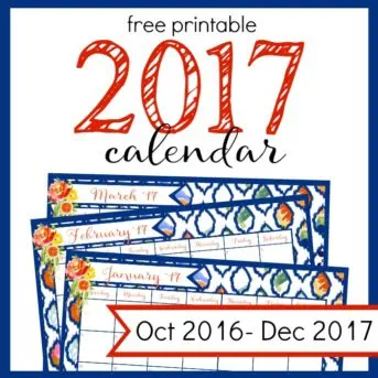 Start the new year on the right foot with these free printable monthly calendars! Includes 15 months (October 2016 through December 2017) so you can start getting organized, planning goals, and successfully achieving resolutions right now with these calendar printables.
