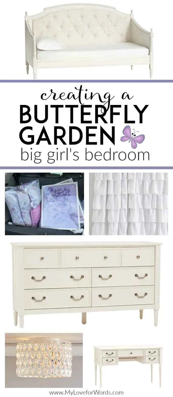 LOVE these ideas for creating a cohesive theme and functional layout for a a big girl bedroom. Adorable room makeover ideas for incorporating storage in an awkward room. The pink and purple bedding, beautiful daybed, and whimsical theme are going to make this one impressive diy transformation!