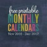 Love these FREE printable 2017 monthly calendars!! Have your most organized year yet with these adorable monthly calendars and get your time, finances, meal planning, cleaning, organizing, passwords, goals, and more organized once and for all!