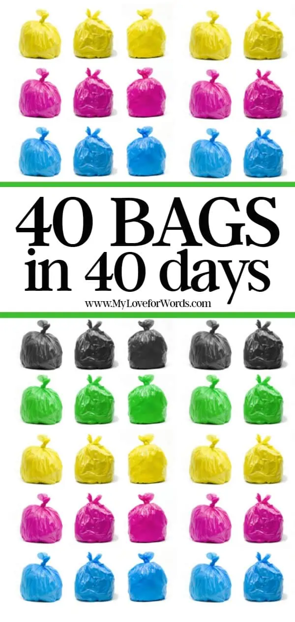 Join the annual 40 Bags in 4 Days challenge! This is a great way to get rid of the clutter and excess stuff that's currently cluttering up your home, and enjoy a cleaner, decluttered, more organized space. You can also track your progress with free printables! Here's to a more organized and peaceful home!