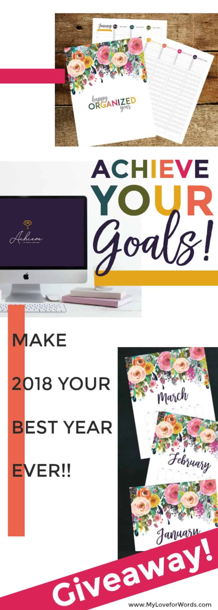 Make 2018 your BEST YEAR EVER!! Setting goals and being intentional with your time can make all the difference between having a blah year and a great one! Enter to win this 2018 planning and goal setting bundle, and have your best year ever! One lucky winner will win: a printable 2018 planner, printable goals workbook, and membership to the exclusive goal setting masterclass and goal achieving community so you'll get the guidance, support, and inspiration you need to make 2018 on for the books! #planner #printablecalendar #goals #2018 #calendar #printables #organization