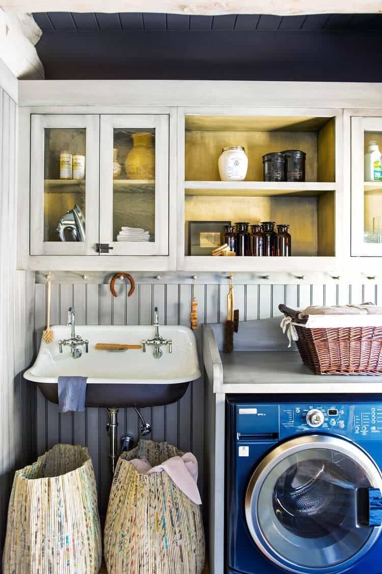 small laundry room organization ideas add more hooks to hang supplies, baskets, etc.