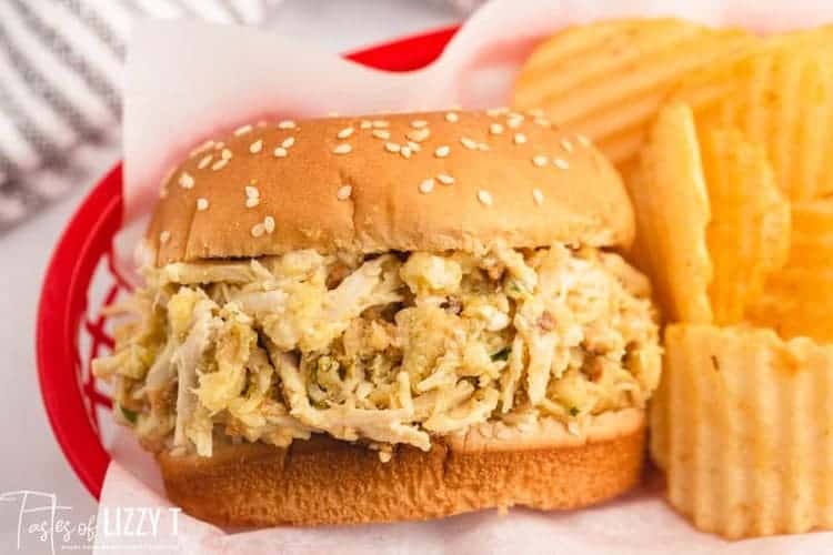 Ohio chicken sandwiches with slow cooker chicken shredded in a bun