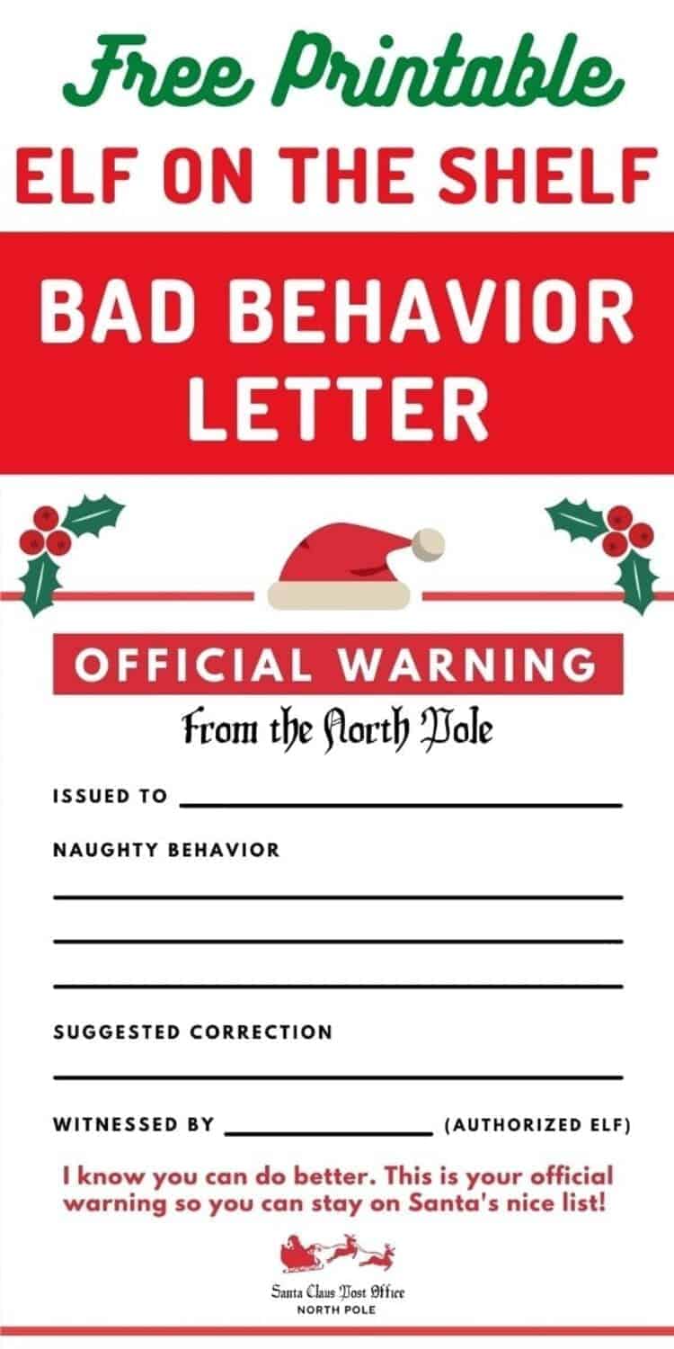 Elf on the Shelf Printables Bad Behavior Letter FREE