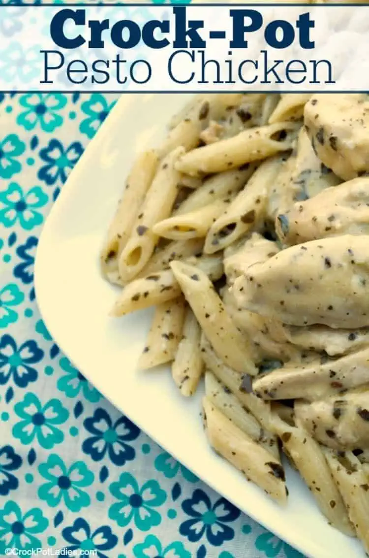 Crock-Pot Pesto shredded Chicken with pasta