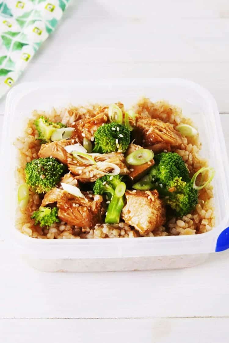 Crock-Pot Chicken & Broccoli in a container close up