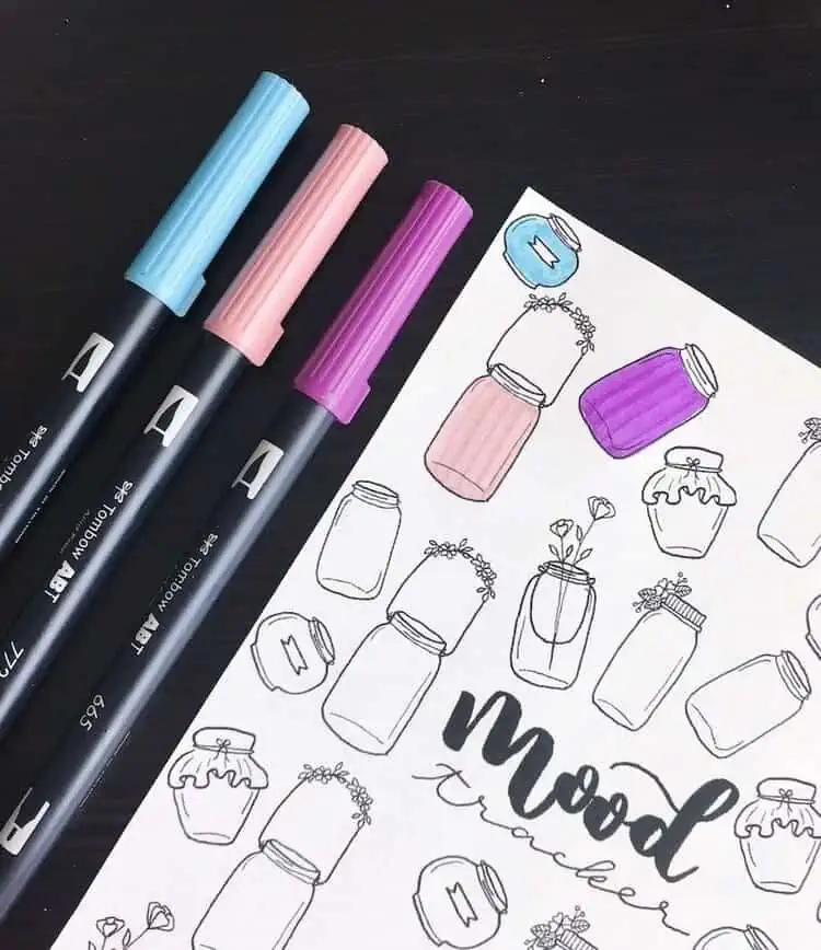 colorful markers and mason jar mood tracker printable