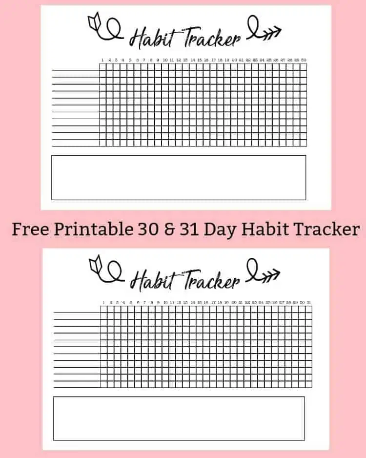 arrow habit tracker monthly for 30 and 31 days