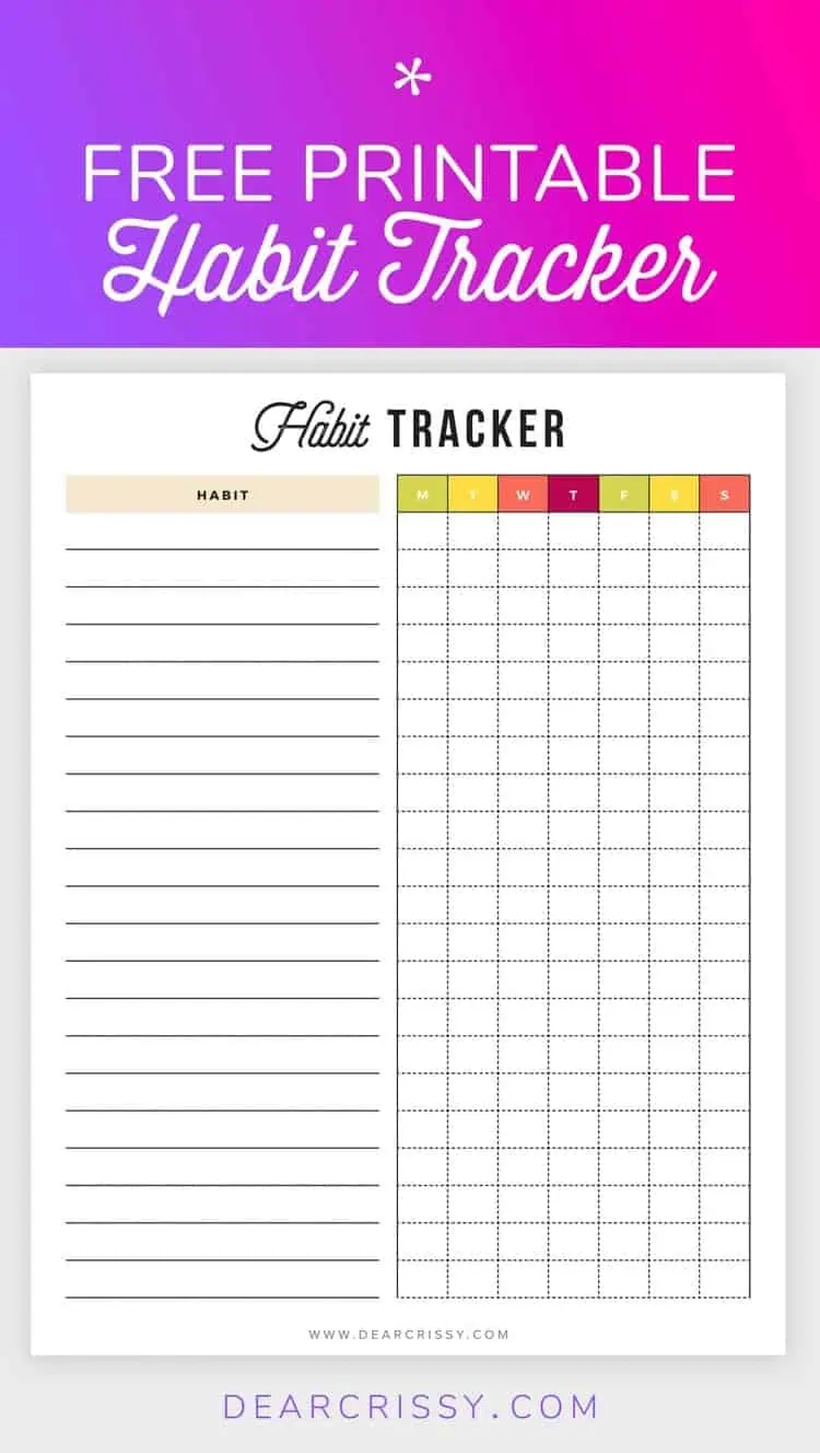weekly free printable habit tracking sheet