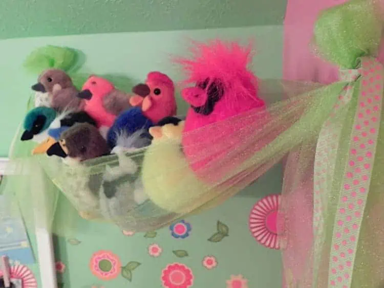 tulle bird nest stuffed animal storage for girls rooms