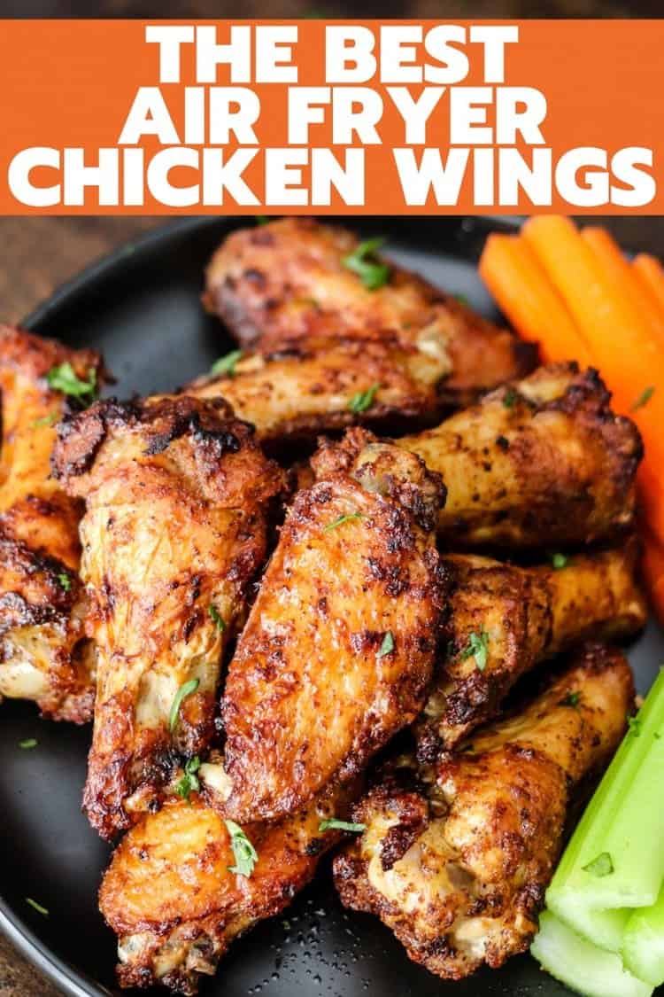 chicken wings air fryer super crispy recipe of cooked meat served on a plate