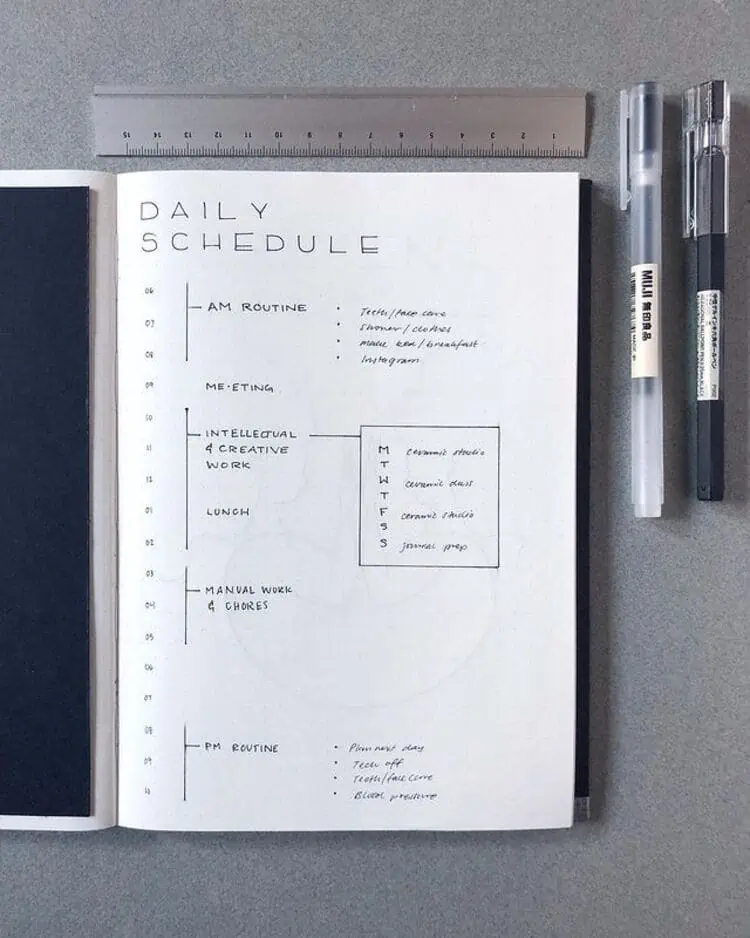 minimalist style daily schedule by hours blocks
