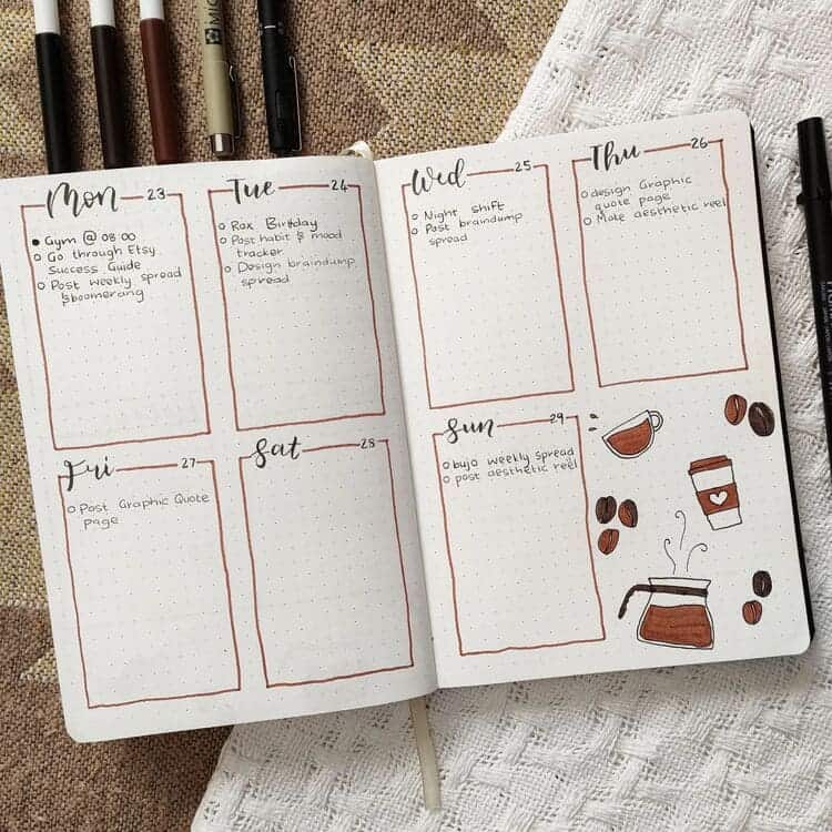 coffee themed doodles journal spread on two pages
