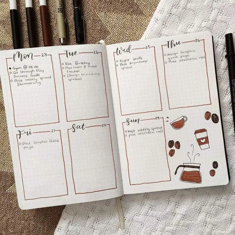 coffee themed doodles journal spread on two pages