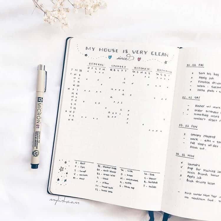 minimalist bullet journal ideas my house is clean monthly home chores tracker