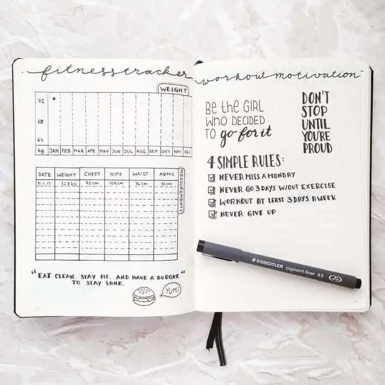 minimalist bullet journal ideas for fitness and motivation