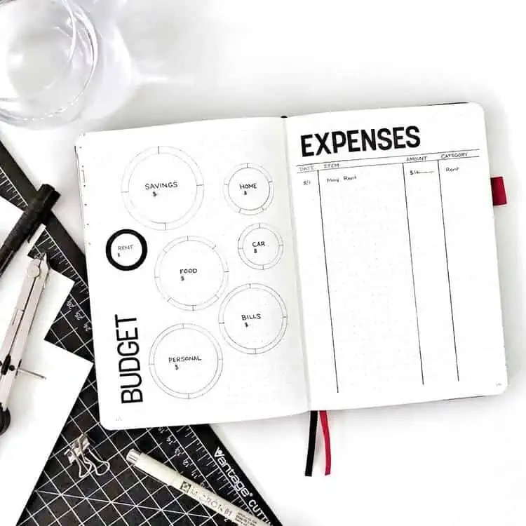 expenses tracker with categories in circles and details by item
