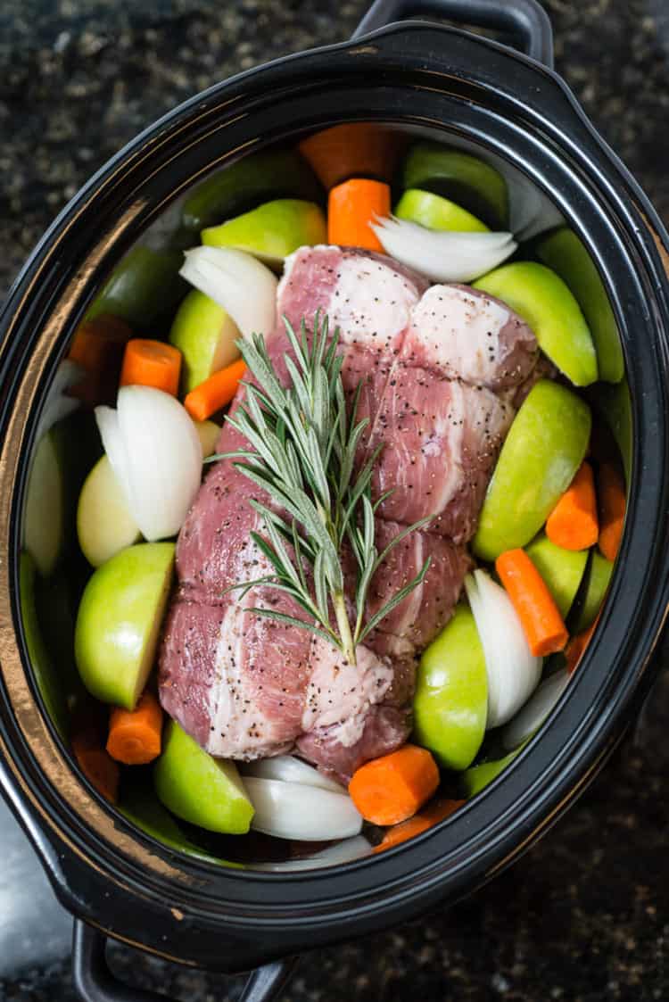 Slow Cooker Pork Roast with Apples, Carrots and Rosemary
