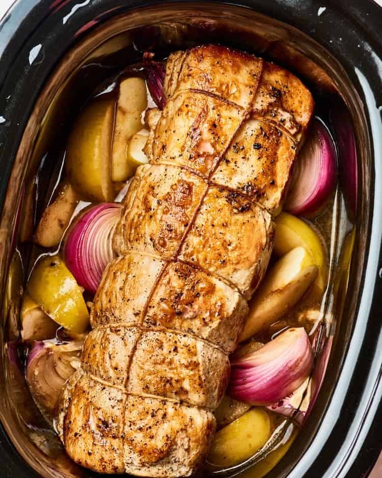 Pork Roast Loin with Apples and Onions simple pork loin crock pot recipes