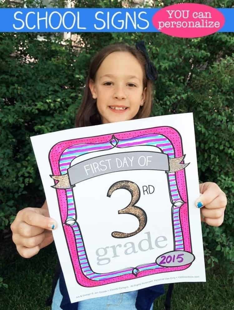a brunette girl holding a First Day of 3rd Grade Printable Sign (1)