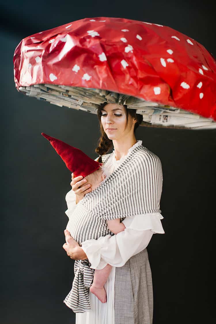 mushroom and garden gnome mom and baby halloween costumes