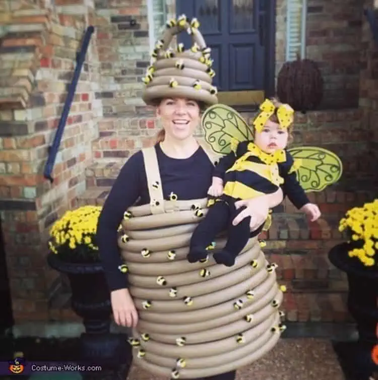 DIY mama beehive and baby bee Halloween costumes