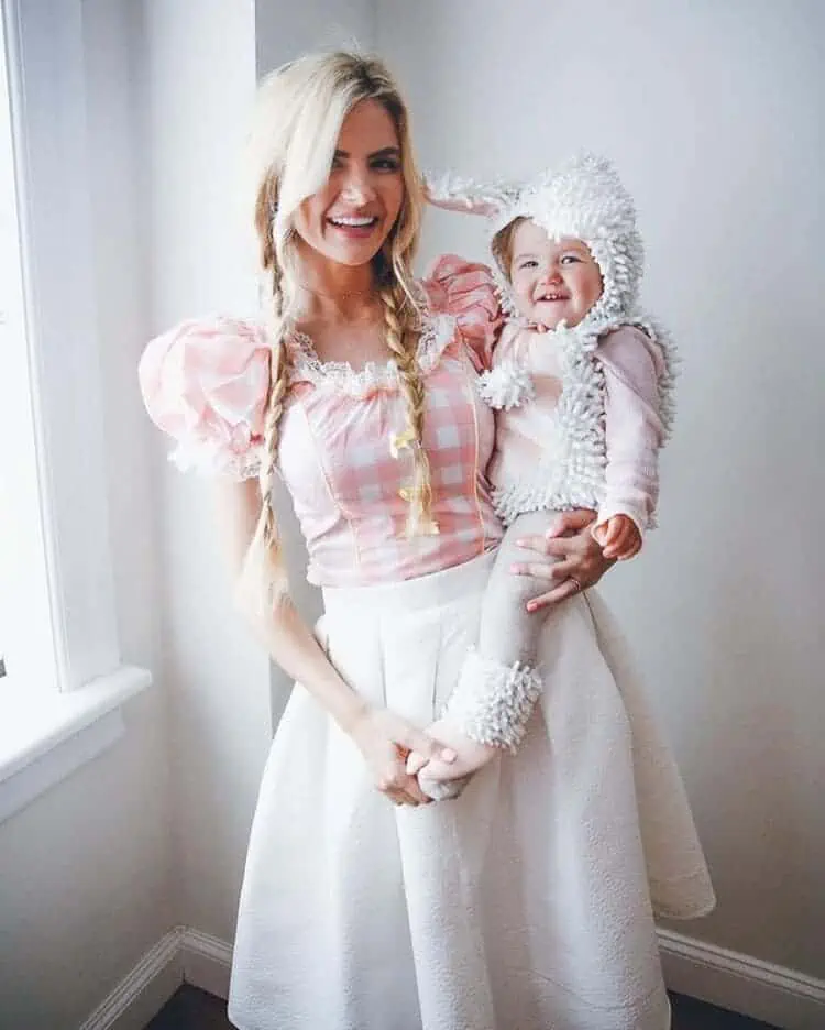 Little Bo Peep and her lamb mom and baby Halloween costumes