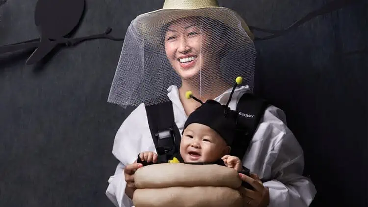 Mom and Baby Halloween Costumes Beekeeper in a Baby Carrier