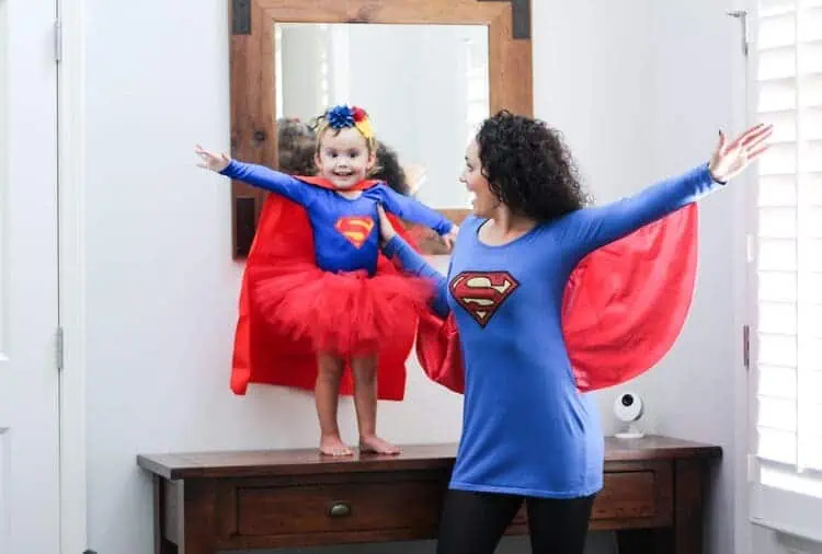 Super Girl and Super Mom Halloween Costume Duo