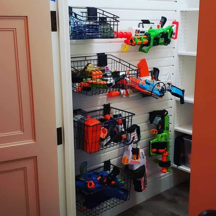 Nerf Toy Guns Display with Baskets and Hooks