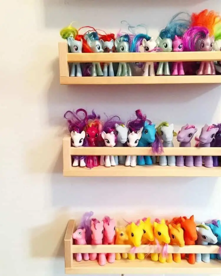 Small Wall Shelves for Small Toys Storage rainbow colored ponies horses